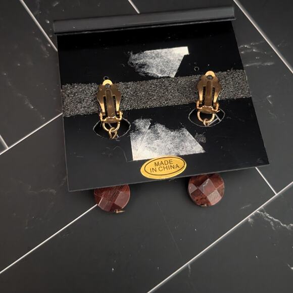 Vintage Birch Hill Clip On Earrings Brown Semi Precious Dangle - Fair Condition - Picture 3 of 11